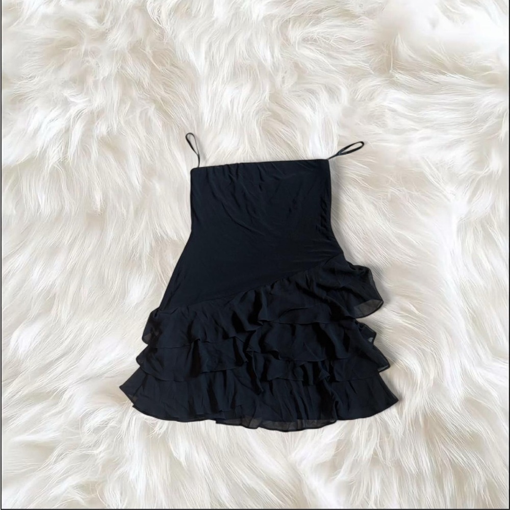 White House Black Market Strapless Black Ruffle Dress